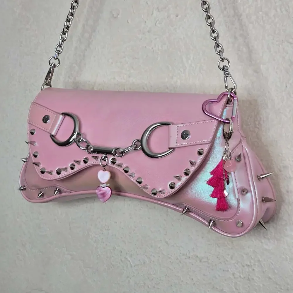 Paris Hilton Custom Iridescent Pink Studded Shoulder Bag with Charms